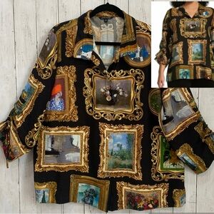 John Mark Shirt Boho Top Women 1X Picture Frame Art Museum Button Up Frida NWT